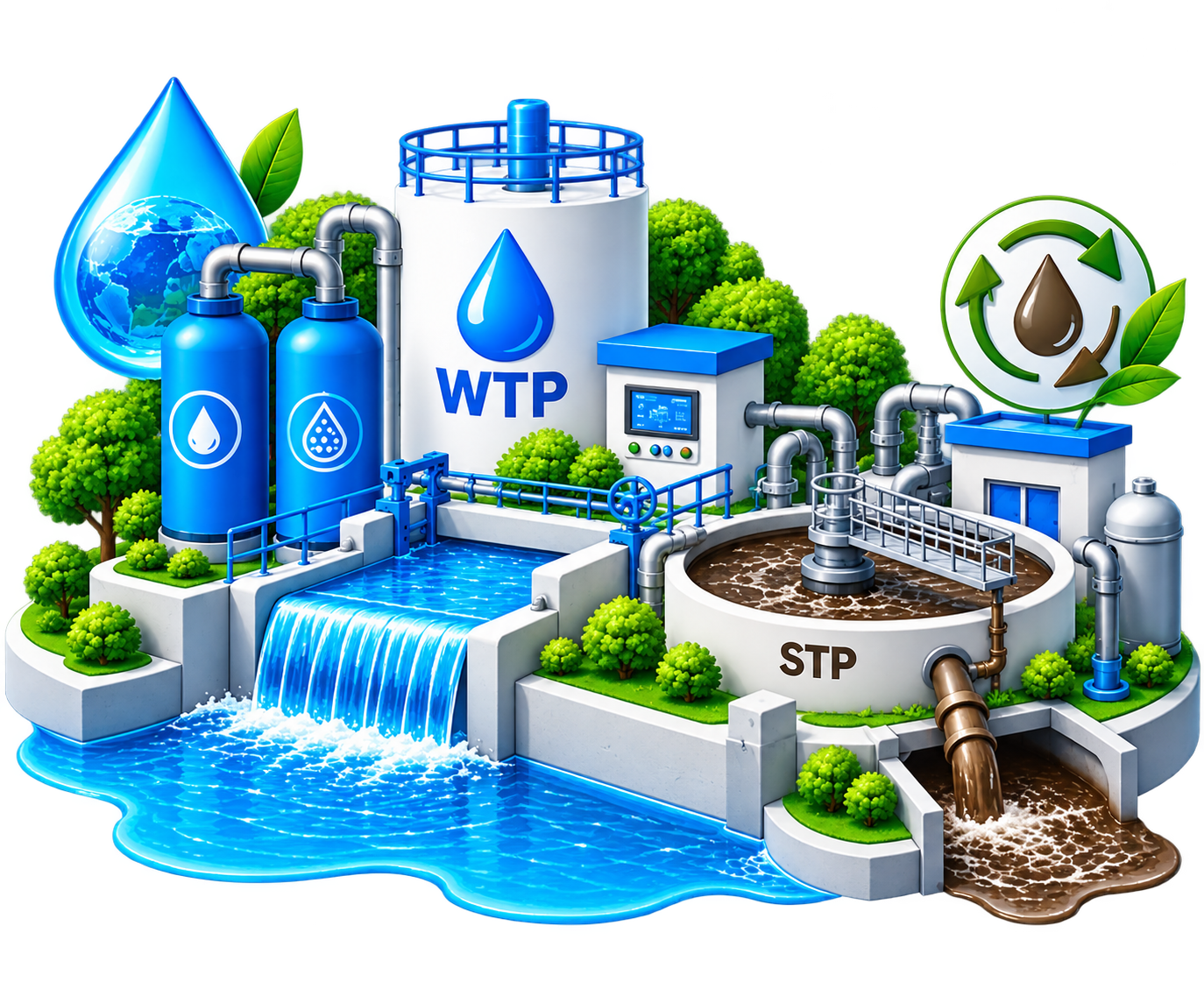 Ilustrasi perbedaan STP WTP dan WWTP